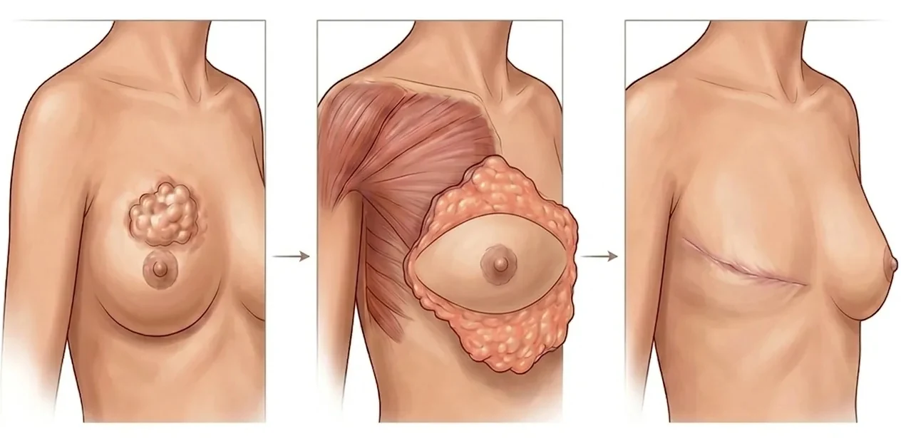 Schéma comparant mastectomie totale, reconstruction immédiate et reconstruction différée