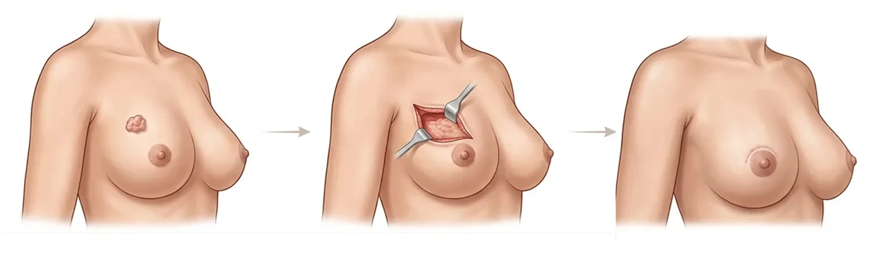 Schéma d'une tumorectomie : ablation de la tumeur dans le sein