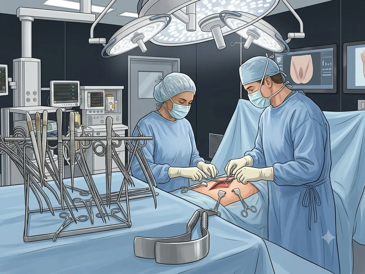 Schéma de laparotomie : ouverture de la paroi abdominale, cicatrice horizontale ou verticale